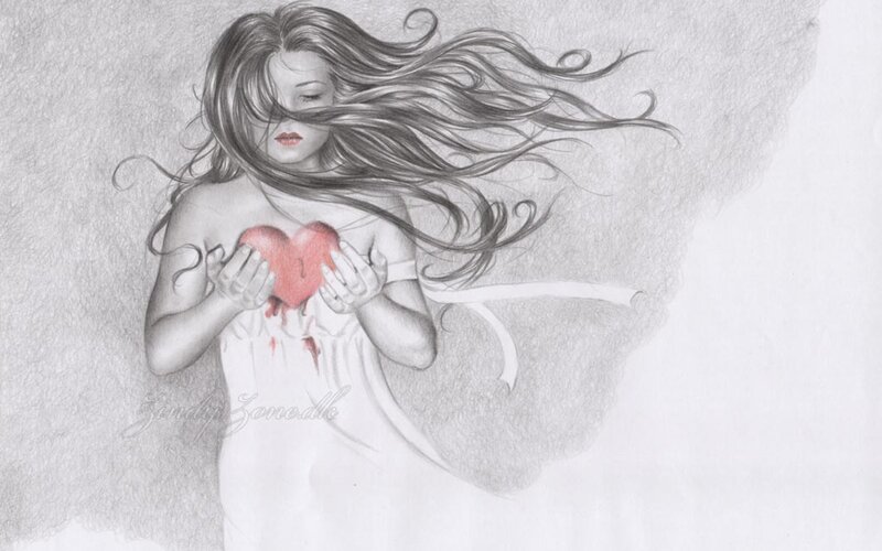 Woman Holding Heart — Gray, Dramatic