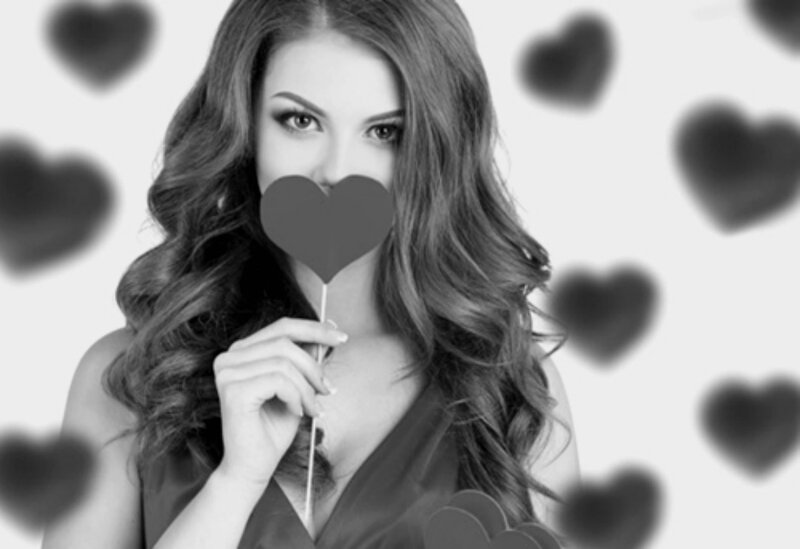 Woman Holding Heart Prop — Black