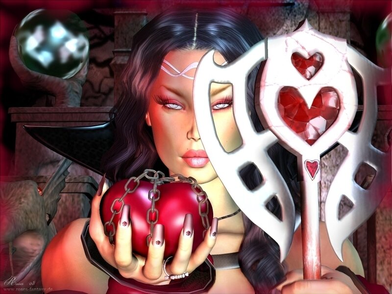 Woman Holding Heart — Red, Dramatic, Digital Art, Staff