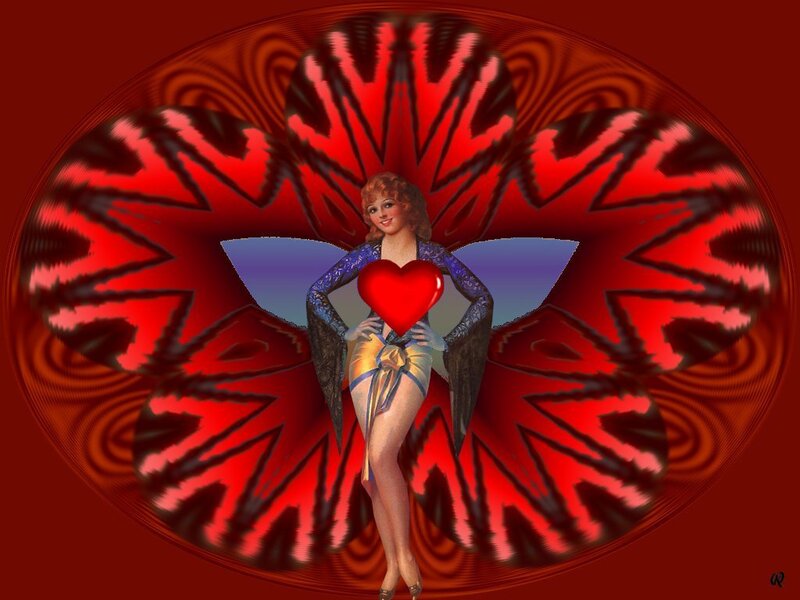 Woman Holding Heart — Red, Dramatic, Digital Art
