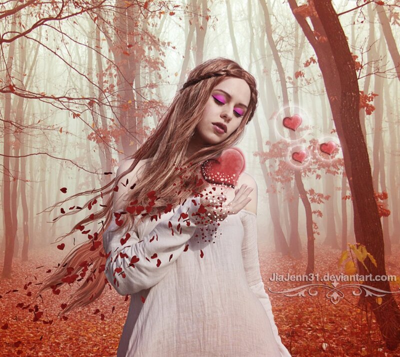 Woman Holding Heart — Red, Dreamy