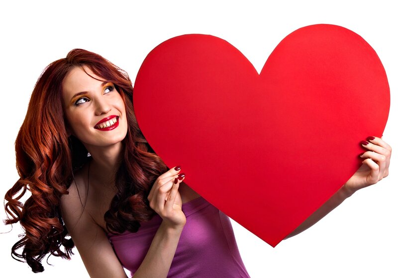 Woman Holding Heart — Red, Happy