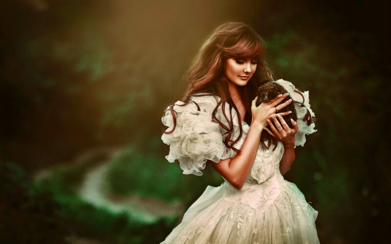 Woman Holding Hedgehog — White