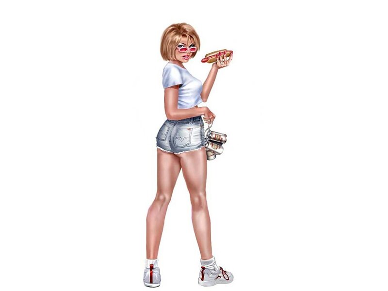 woman holding hot dog