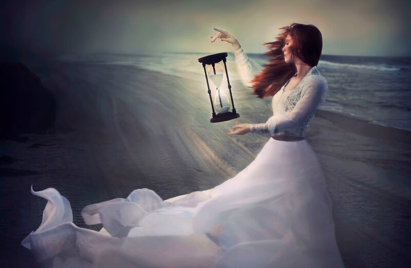 Woman Holding Hourglass — White