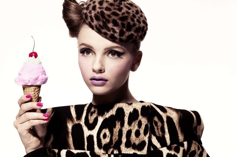 Woman Holding Ice Cream — Black, Dramatic