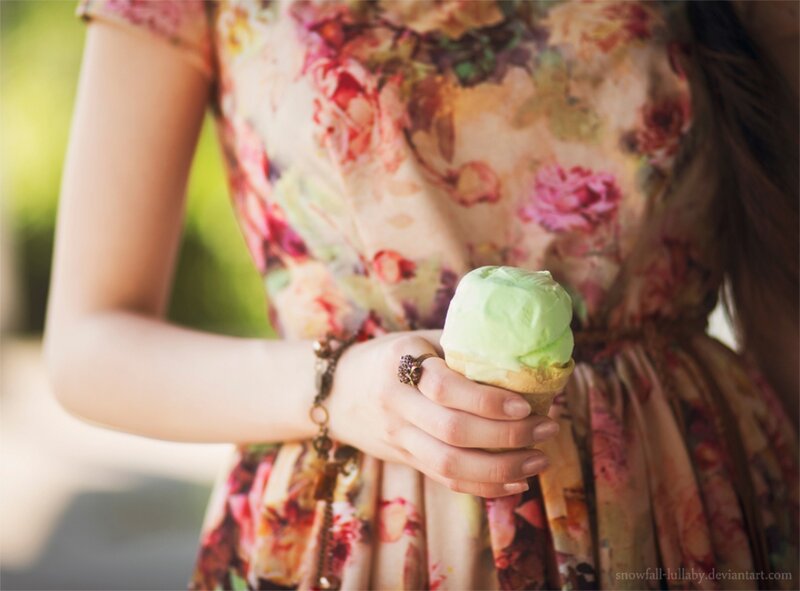 Woman Holding Ice Cream — Green