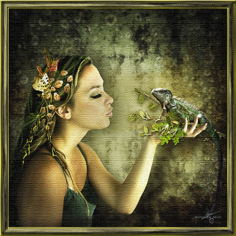 Woman Holding Iguana