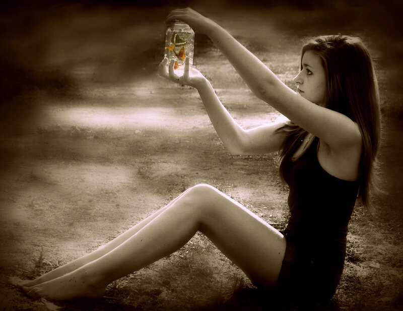 Woman Holding Jar — Sepia
