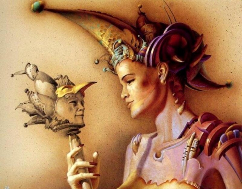 Woman Holding Jester Mask