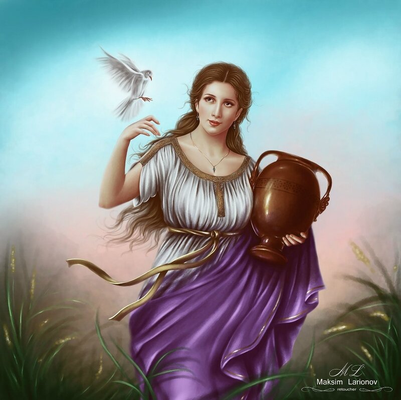 Woman Holding Jug and Dove