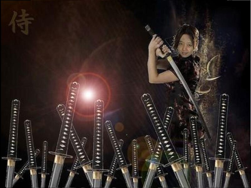 Woman Holding Katana — Black