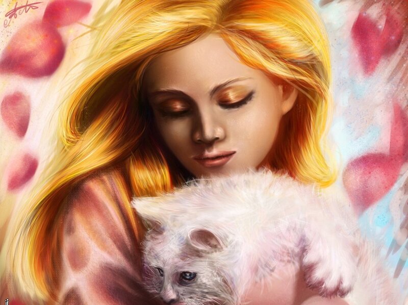 Woman Holding Kitten — Yellow