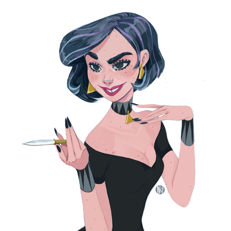 Woman Holding Knife — Black, Confident