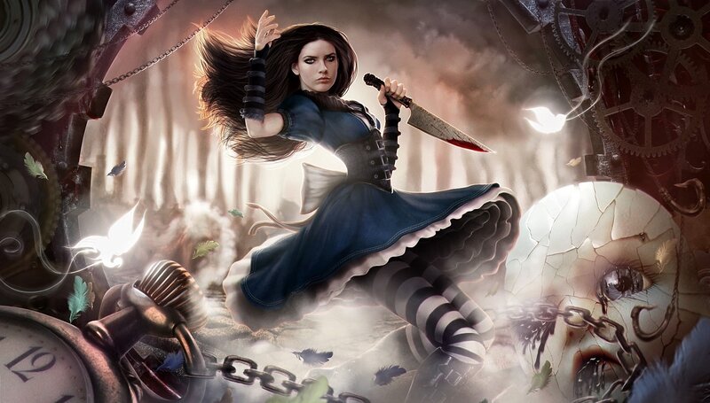 Woman Holding Knife — Blue, Dramatic, Chaotic