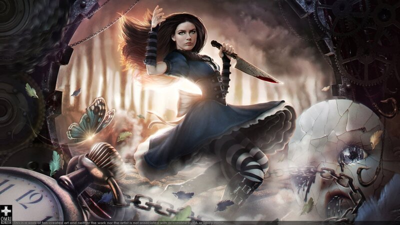 Woman Holding Knife — Blue, Dramatic, Digital Art, Clocks