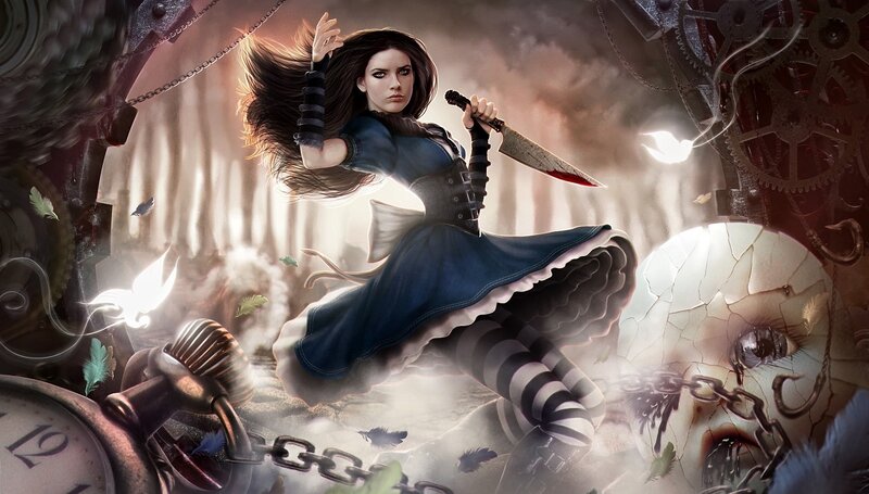Woman Holding Knife — Blue, Dramatic, Digital Art