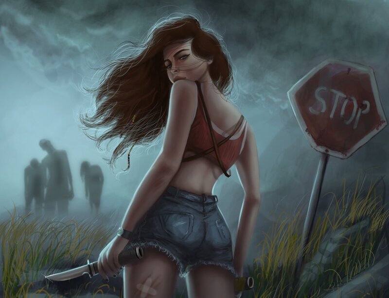Woman Holding Knife — Gray