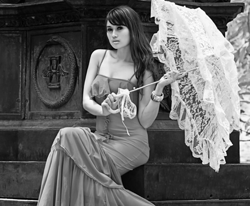 Woman Holding Lace Parasol