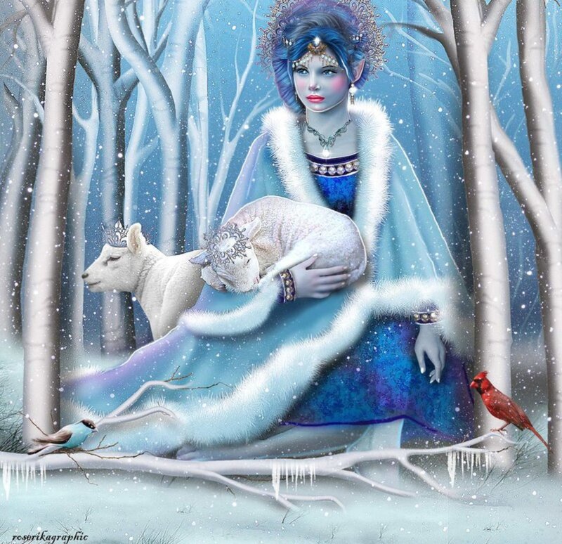 Woman Holding Lamb — Blue