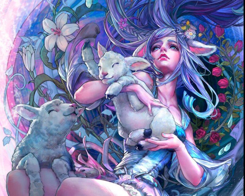 Woman Holding Lambs