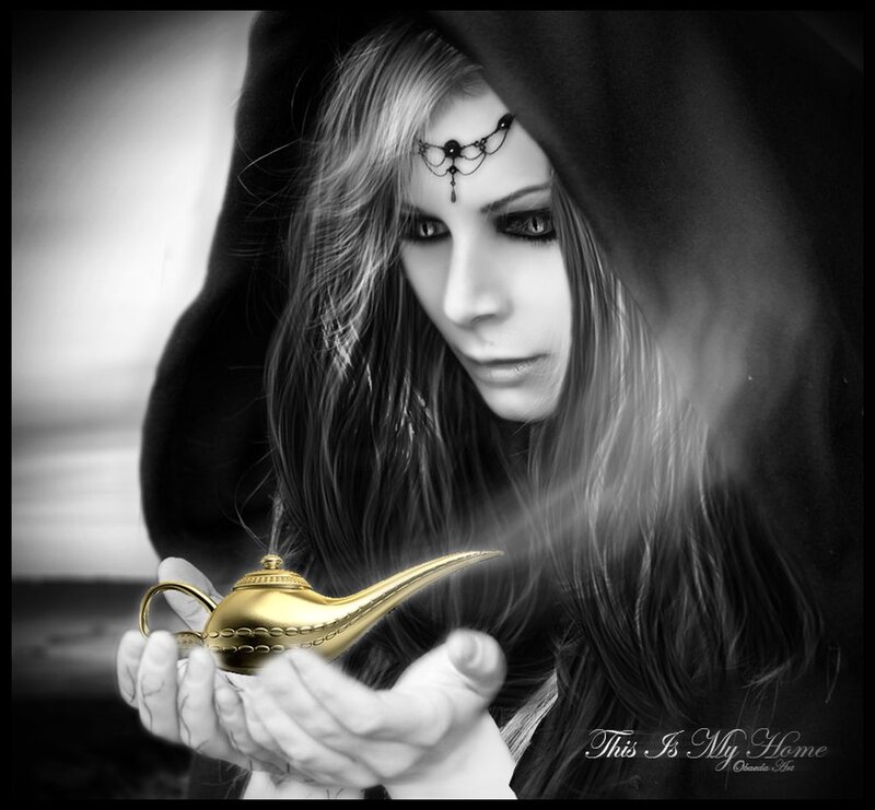 Woman Holding Lamp — Black, Dramatic