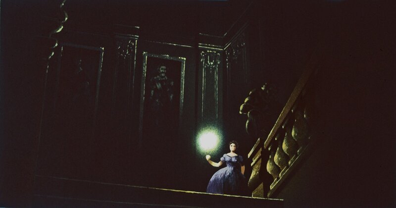 Woman Holding Lantern — Black, Dramatic, Night, Illustration
