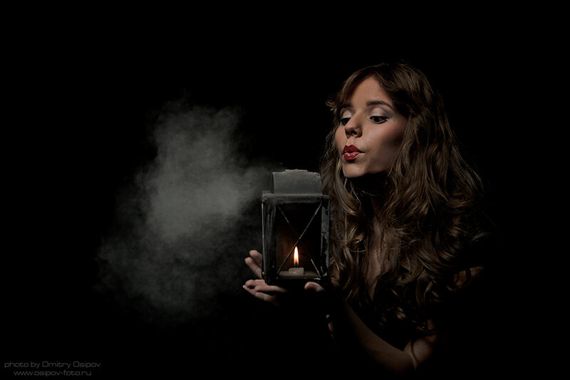 Woman Holding Lantern — Black, Dramatic