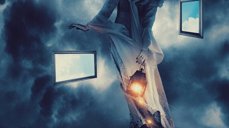 Woman Holding Lantern — Blue, Dramatic, Digital Art