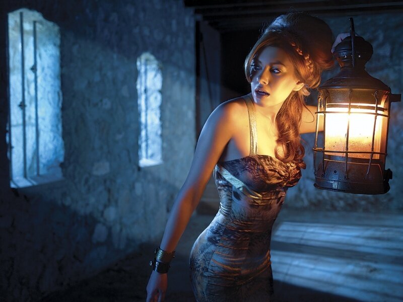 Woman Holding Lantern — Blue