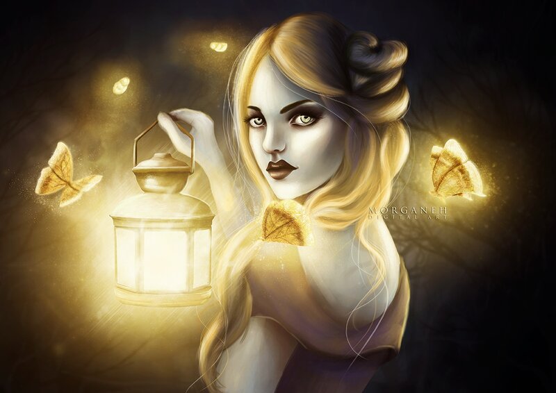 Woman Holding Lantern — Gold