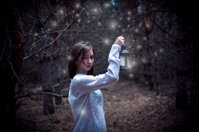 Woman Holding Lantern — Gray