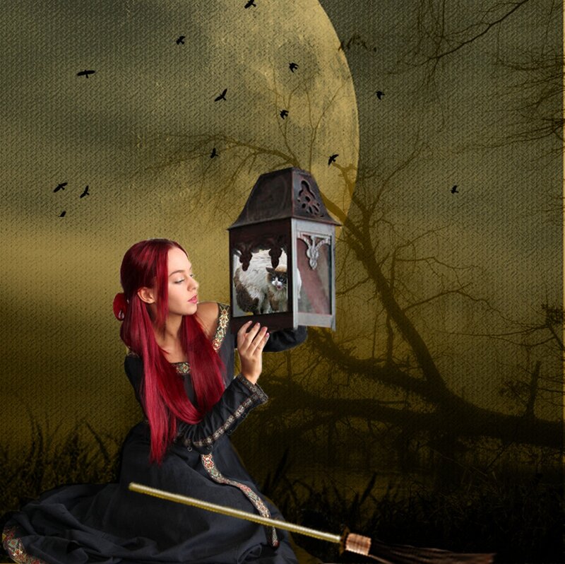 Woman Holding Lantern — Red, Mysterious