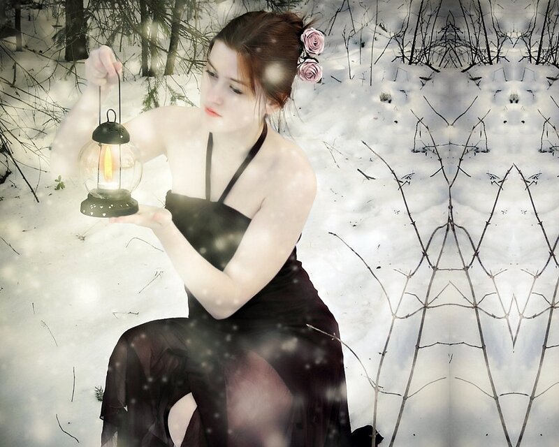 Woman Holding Lantern — White