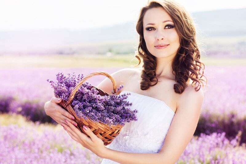 Woman Holding Lavender Basket — Purple