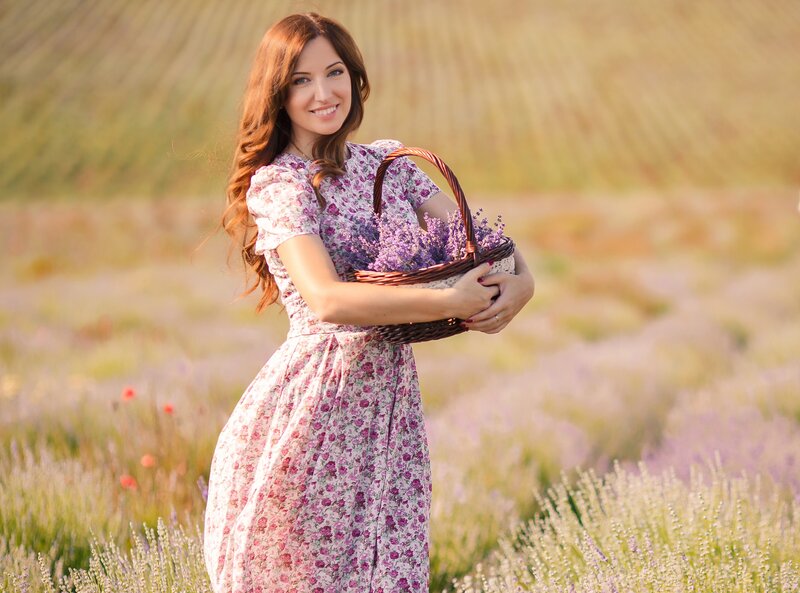 Woman Holding Lavender Basket