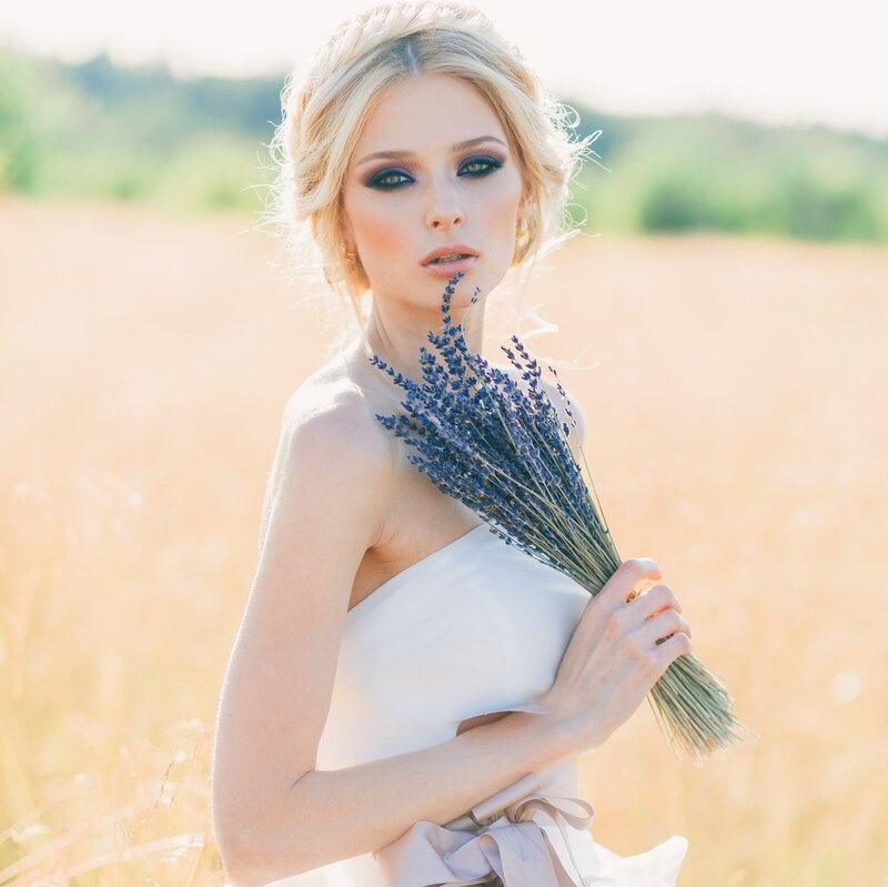 Woman Holding Lavender — White