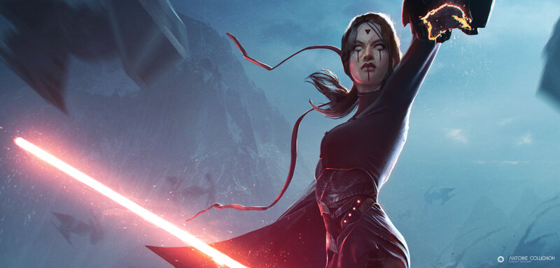 Woman Holding Lightsaber — Red, Dramatic