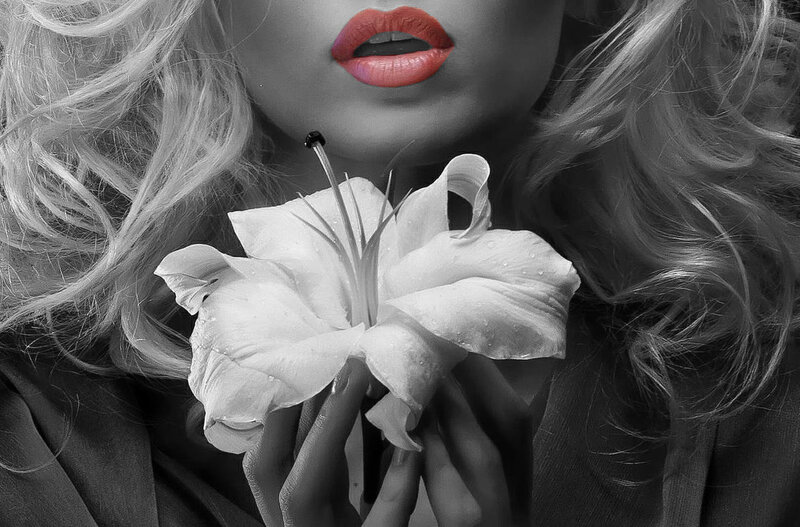 Woman Holding Lily Flower — Black
