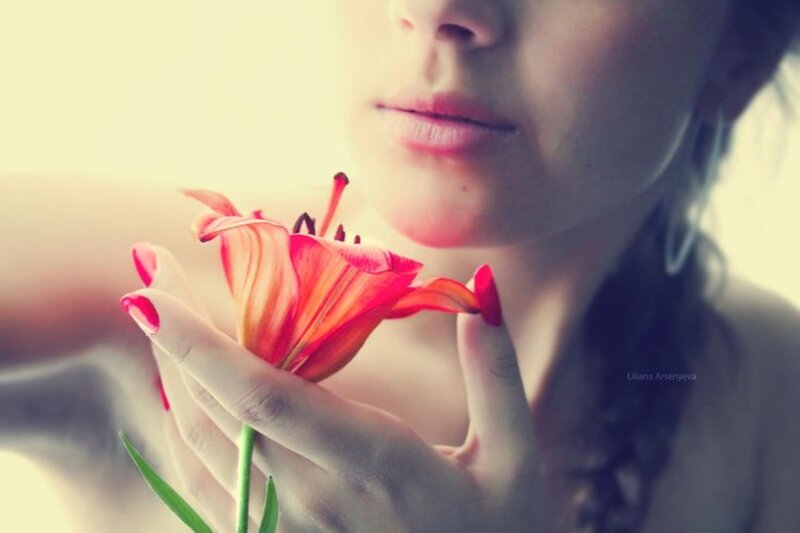 Woman Holding Lily Flower — Red