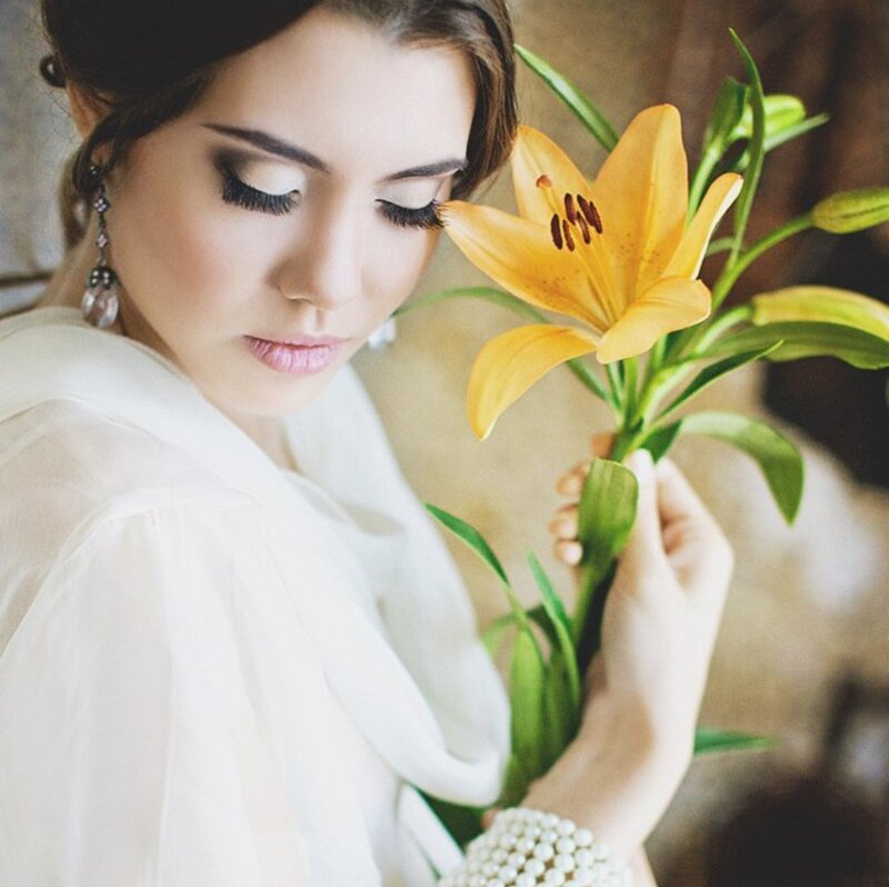 Woman Holding Lily Flower — White