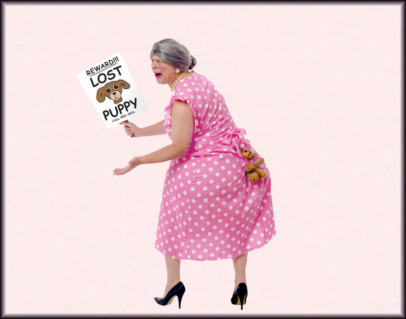 Woman Holding Lost Puppy Sign