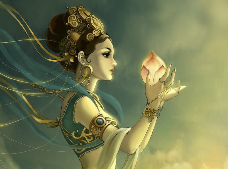 woman holding lotus flower