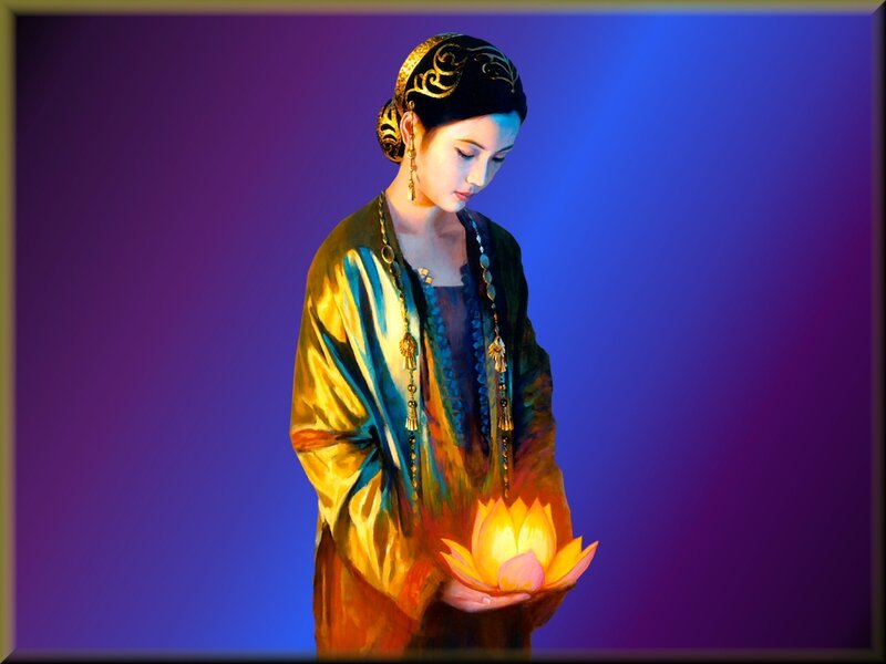 Woman Holding Lotus Flower — Blue