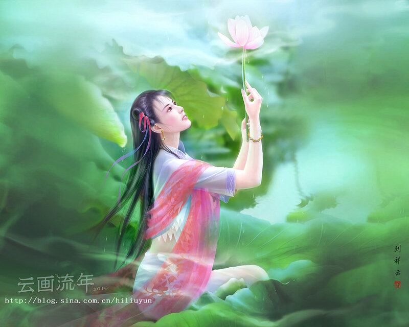 Woman Holding Lotus Flower — Green, Serene, Morning