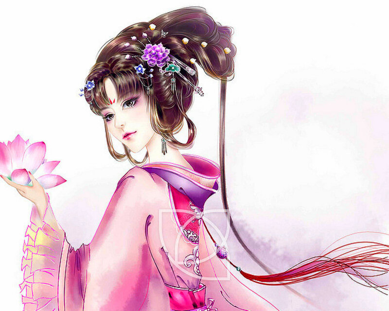 Woman Holding Lotus Flower — Pink, Serene, Digital Art