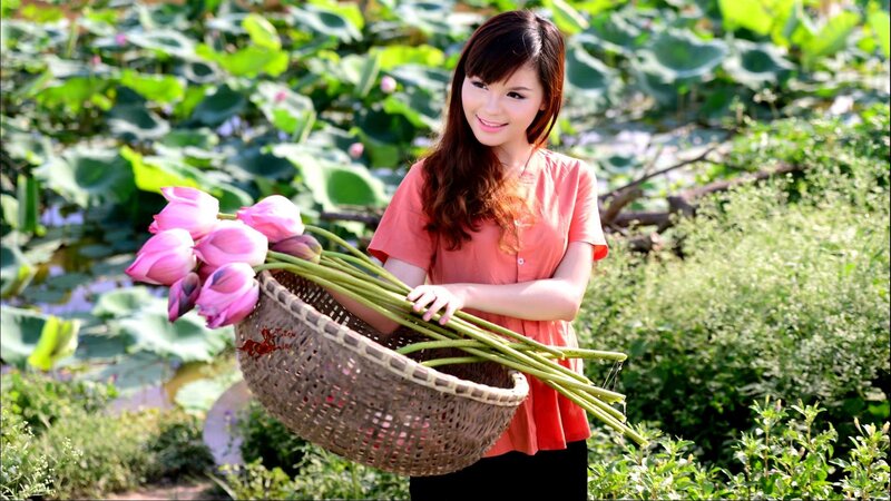 Woman Holding Lotus Flowers — Pink, Serene