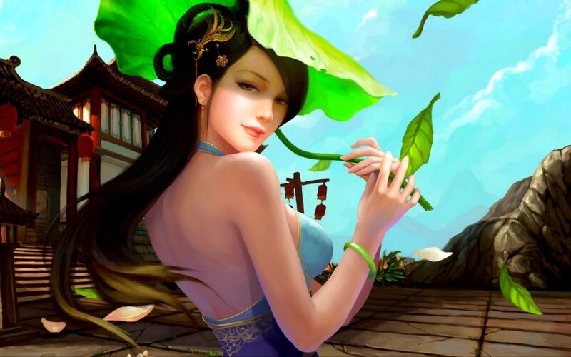 Woman Holding Lotus Leaf
