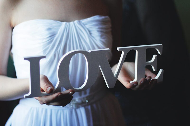 Woman Holding Love Sign — White