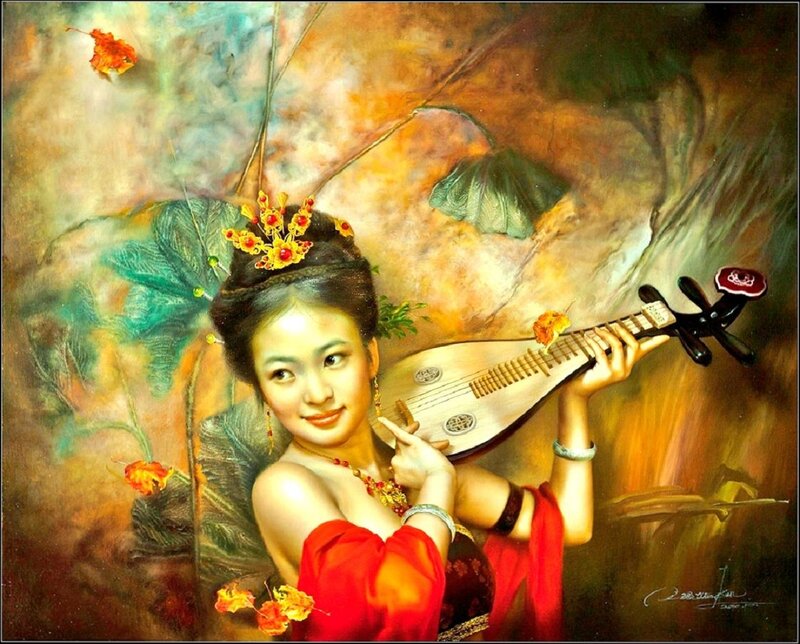 Woman Holding Lute